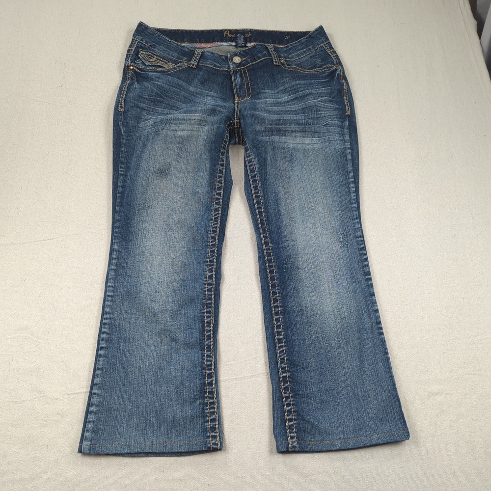 Amethyst Jeans Womens 16 Blue Boot Cut Cropped Low Rise Thick Stitch Flap Pocket